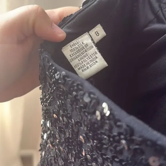 Scala Silk Black Sequin Beaded Dress Strapless Sweetheart Prom Formal Cocktail - Picture 7 of 8